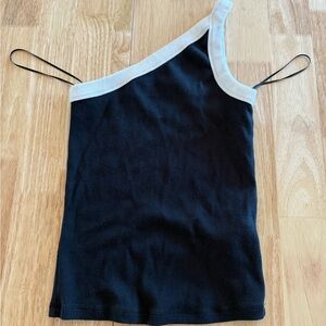 Abercrombie & Fitch Black One-Shoulder Tank with White Trim